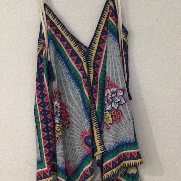 Tropical flowing tank with adjustable tie tassel straps - Picture 2 of 4